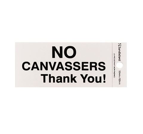 Picture of 100 x 50 mm "No Canvassers Thank You!" 